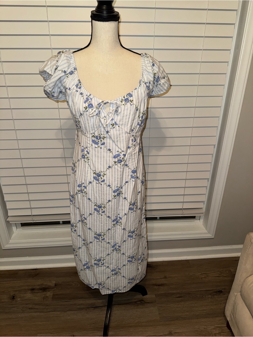 Old Navy White and Blue Floral Stripe Midi Dress